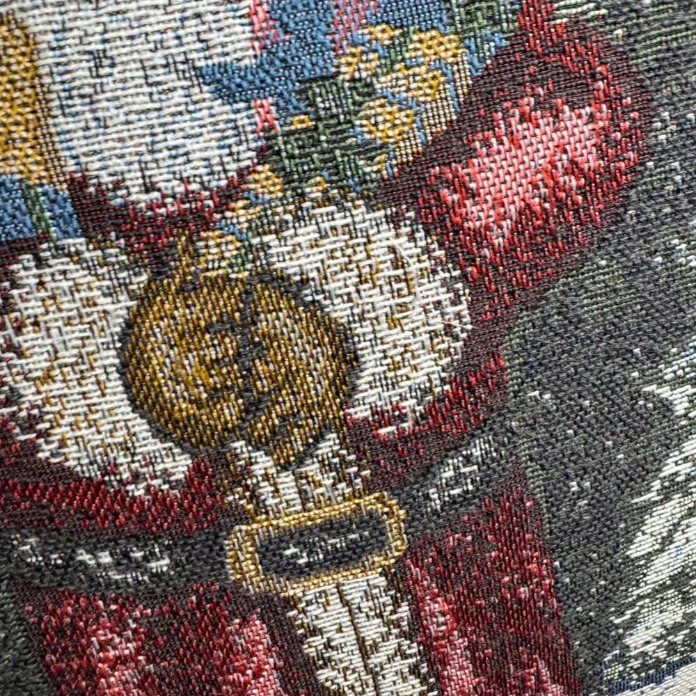 Fashion Woven Tapestry Christmas Santa Claus Throw Pillow Red Green Snowy Forest